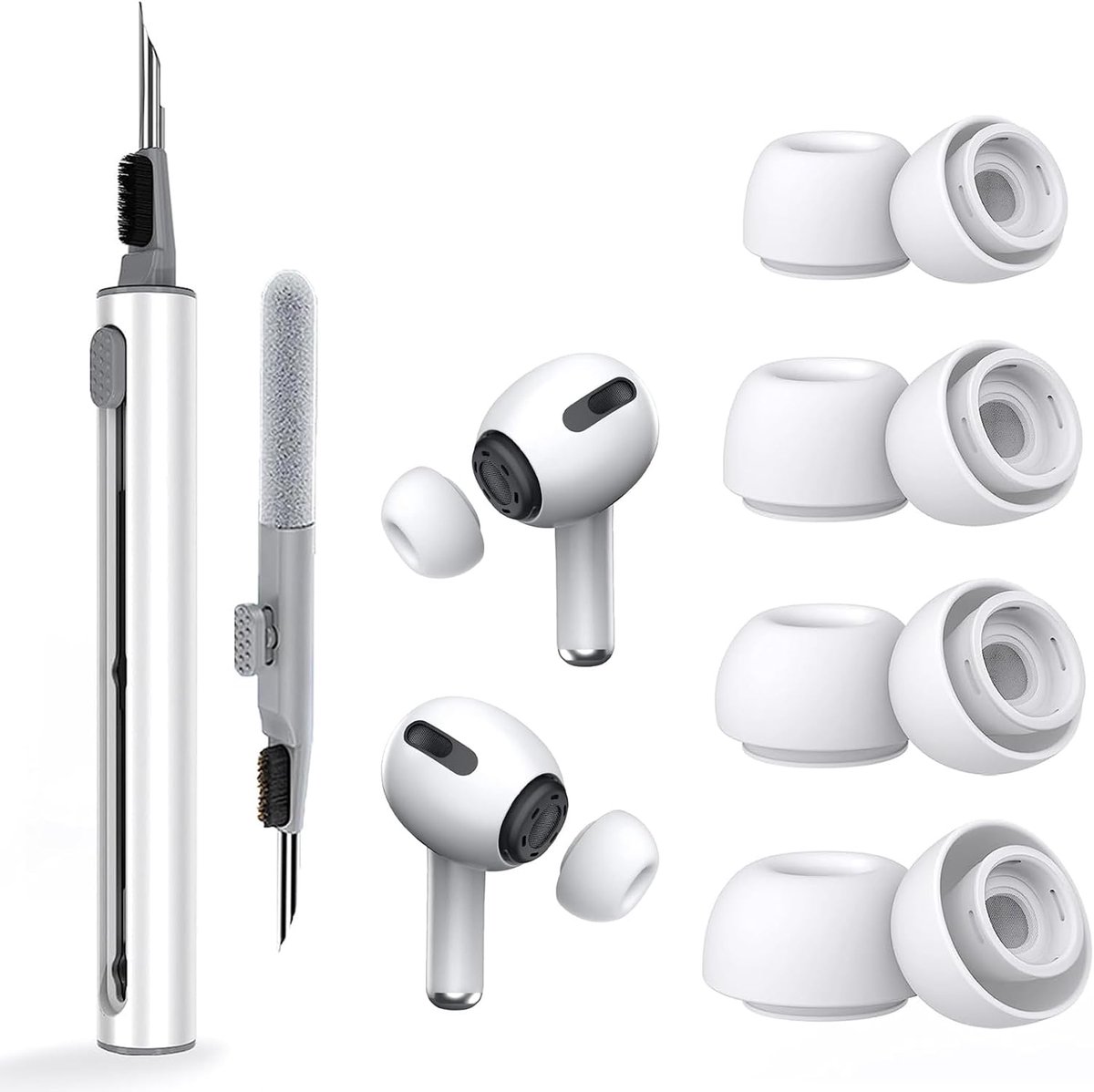 Oorkussens voor airpods pro 2, siliconen oordopjes, reinigingsborstel met 4 paar siliconen oordopjes voor Airpods Pro 2/1, 4 maten (S/M/L/XL)