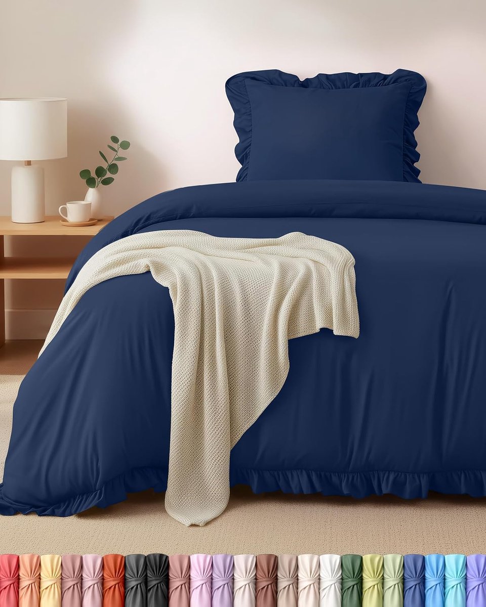 Bedding Ruches Dekbedovertrekset - Microvezel Polyester Dekbedovertrek 135x200 cm + 1 Kussensloop 80x80 cm - Marineblauw | Bed 90 - 135 x 200 cm + 1 kussensloop 80 x 80 cm