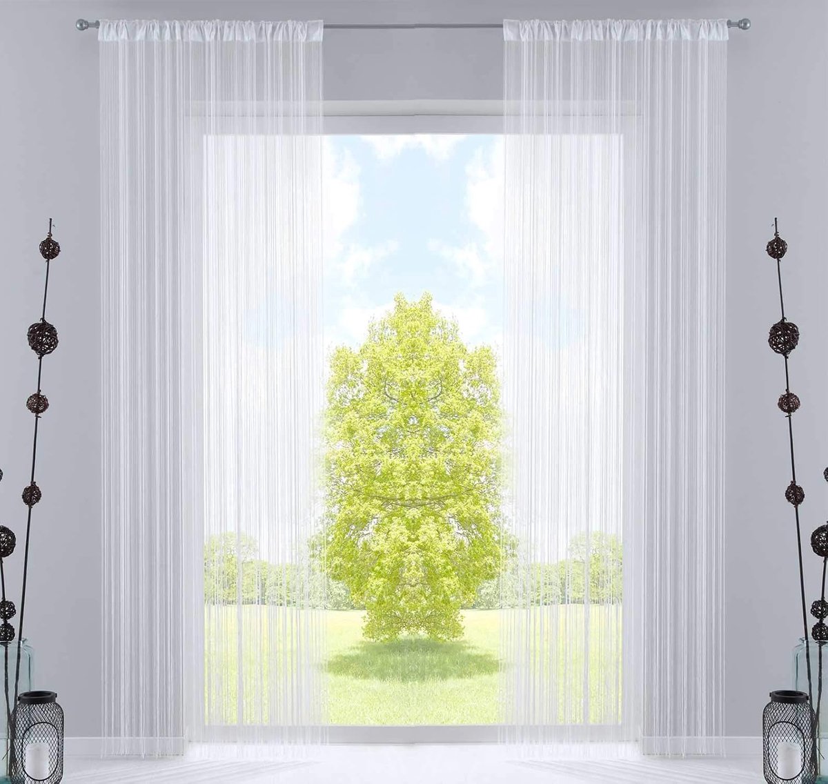 SnelShoppen - Set van 2 Draadgordijnen 250x140 cm Wit met Trekkoord en Plooiband - Geschikt voor Gordijnroedes en Gordijnrails - Ruimteverdeler voor W