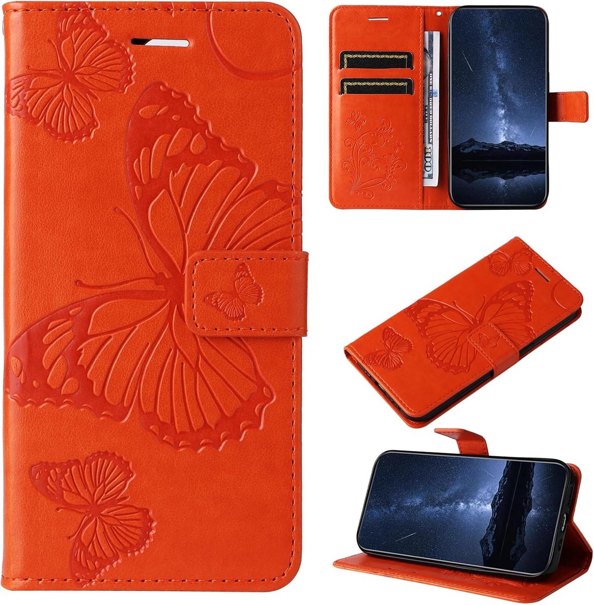 Hoesje voor Samsung Galaxy A34 5G, Kaartenvakken en Horizontale Standfunctie Magneet Hoesje voor Samsung A34 5G, Oranje