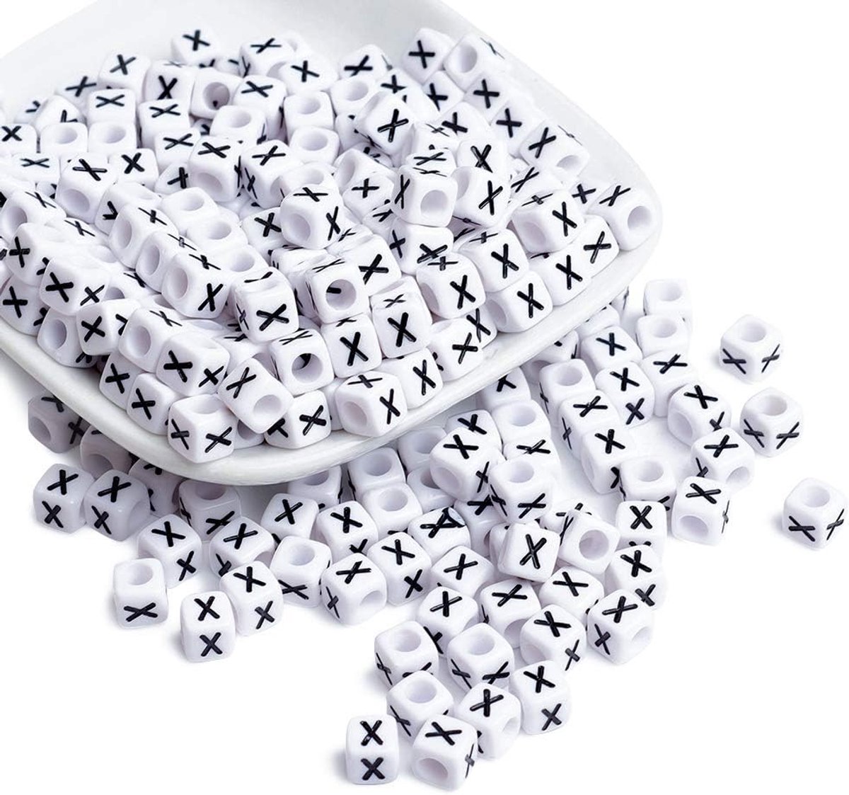 50g/300 stks 6mm Acryl Alfabet Cube Kralen Letter X Vierkante Pony Losse Kralen Spacers voor Kids Sieraden Armband Maken (Wit)