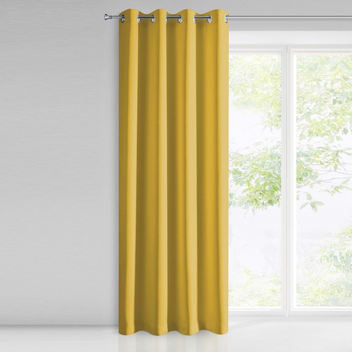 Verduisterend verduisteringspatroon, gordijnen met 8 ogen, elegant gordijn, glad, effen, zacht, woonkamer, slaapkamer, lounge, mosterdgeel, 135 x 250 cm