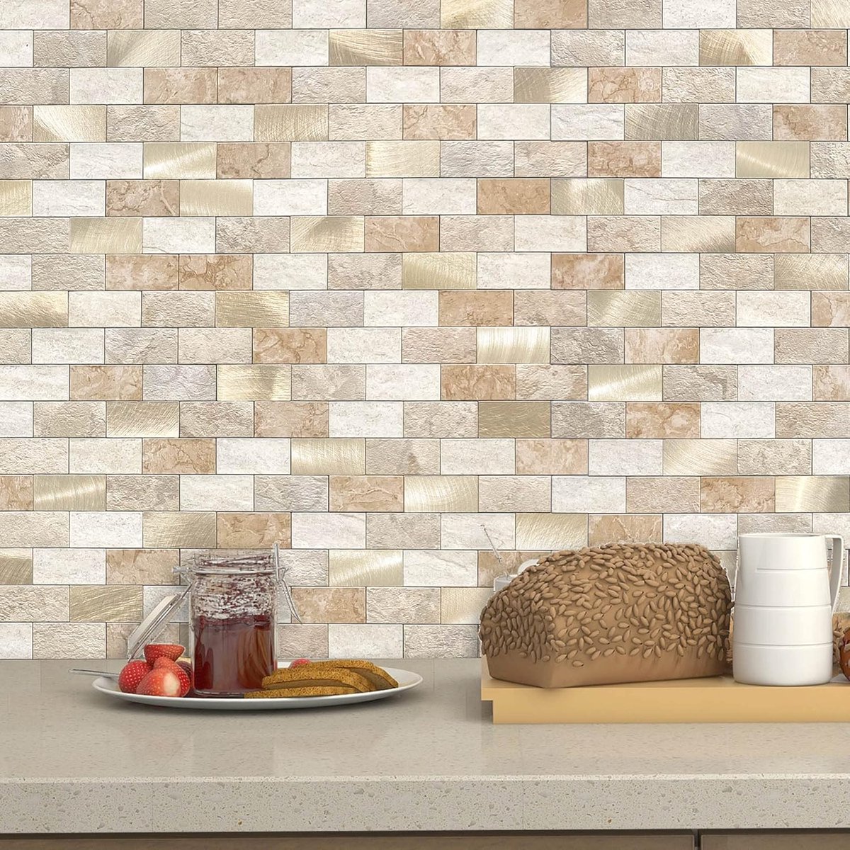 3D zelfklevende tegels voor muren, keuken plak-op spatscherm tegels spatwand panelen voor badkamer mozaïek baksteen waterdicht (10 tegels, bruin)