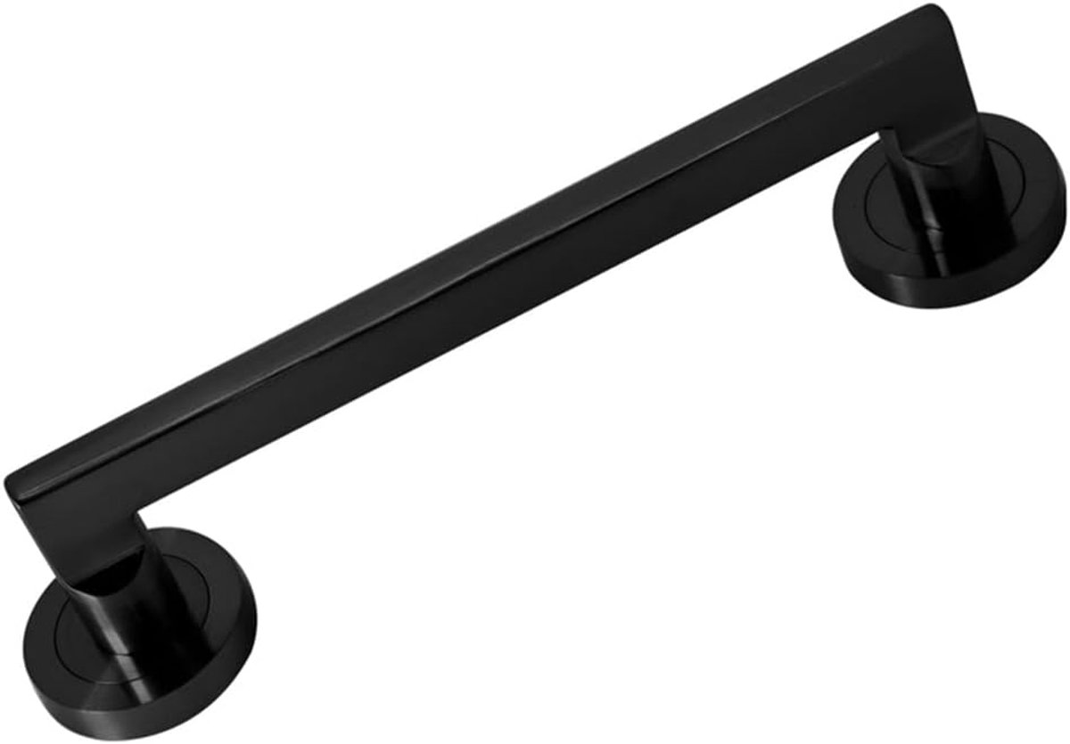 - 60637 deurgreep met gebogen rozet van aluminium (50 mm) en vierkante deurgreep, zwarte afwerking, 250 x 50 x 60 mm