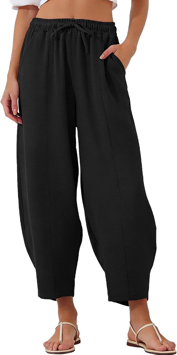 Zomer, licht, 7/8, elastisch, vloeiend, hoge taille, strandbroek, casual, met zakken