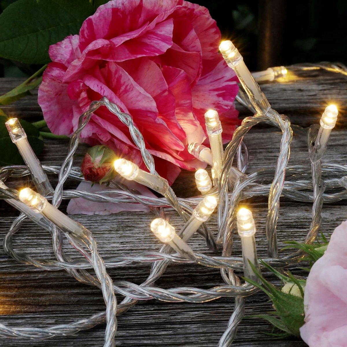 Binnen met timer, 160 warmwitte leds, 15,9 m verlicht + 5 m voedingskabel, werkt op stroom, met stekker, transparante kabel, kerstboomverlichting <59 lm 152875