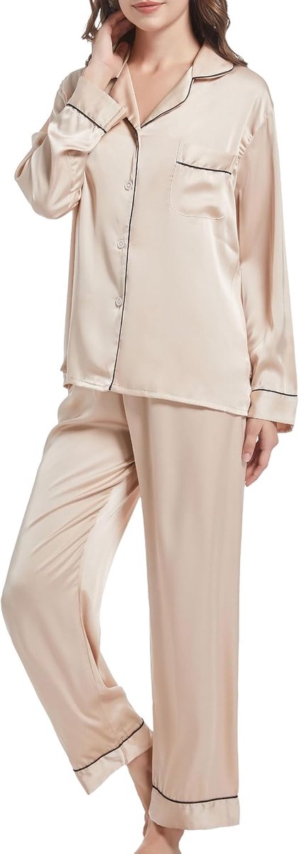 Damespyjama-set met lange mouwen, pyjamaset, tweedelige loungewear, lange nachtkleding, slaapshirt
