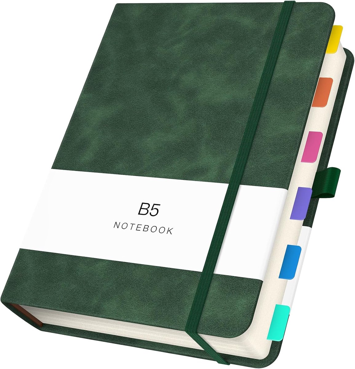 Notitieboek B5, gelinieerd, hardcover van donkergroen PU-leer, dagboek met 360 crèmekleurige pagina's, 100 g/m² papiergewicht