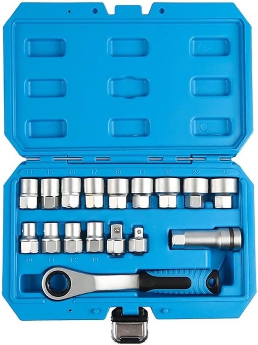 Pass Through Moersleutel Set - Zoals Afgebeeld - 27,5 x 18 x 6 cm - Chroom Vanadium Staal met Ergonomische Handgreep - Voor Mechanische Klussen