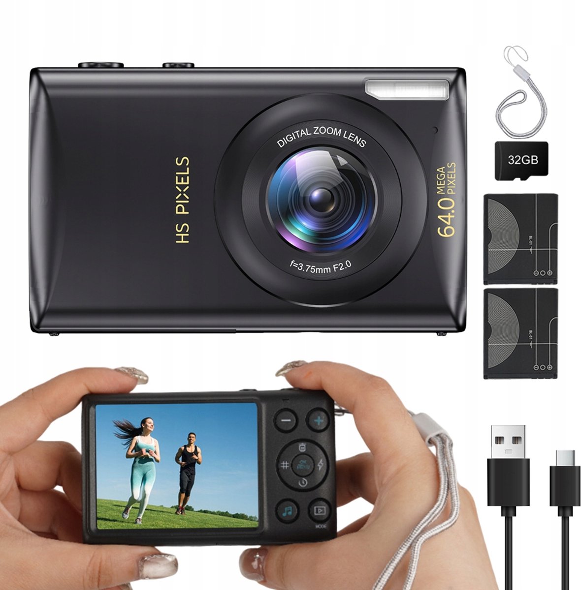 Digitale Camera 64MP - Compact Fototoestel & Vlogcamera - 4K Ultra HD - 18x Zoom - 2,8 Inch - 32GB - Compacte en Draagbare - Voor Beginners en Kinderen - Zwart