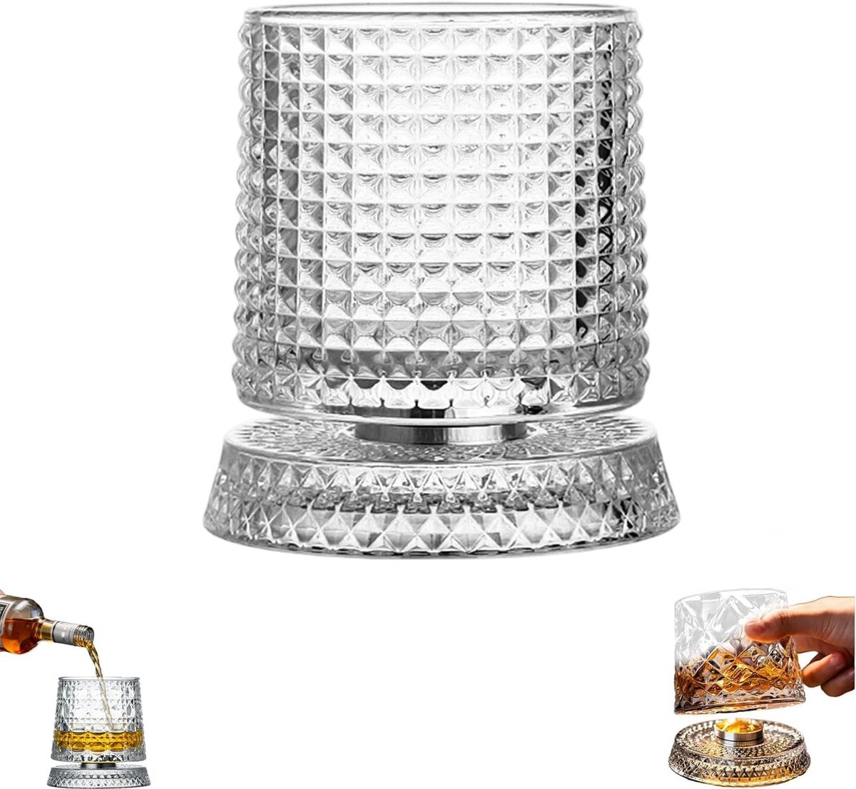 Casalora Whiskeyglas – 360° Draaiend Whiskyglas – Old Fashioned Tumbler met Roterende Bodem – Luxe Cadeau voor Bourbon, Scotch en Cocktailliefhebbers