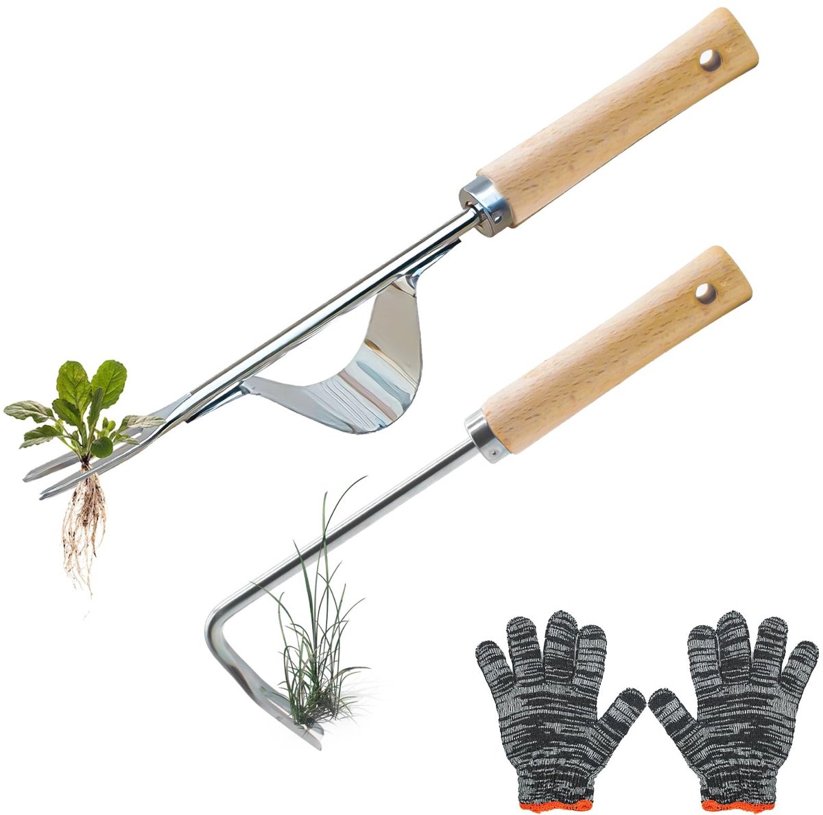 SolidKeus - 2 Stuks Handmatige Onkruidverwijder met Houten Handvat