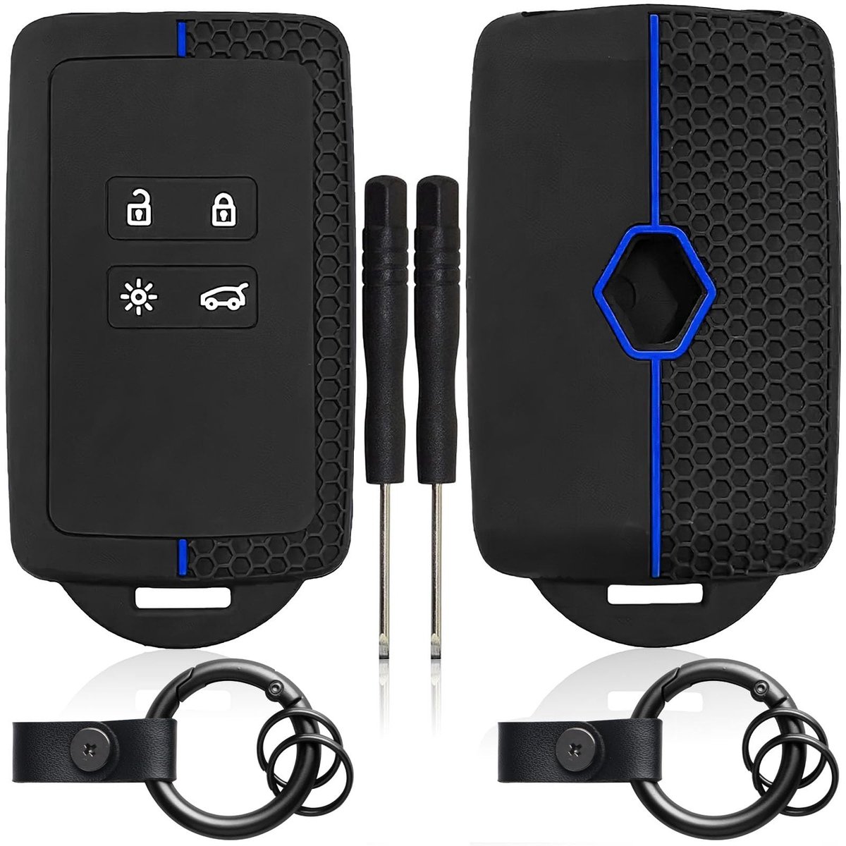 SolidKeus - 2 Stuks Autosleutelhoes voor Renault Smartkey met Sleutelhanger