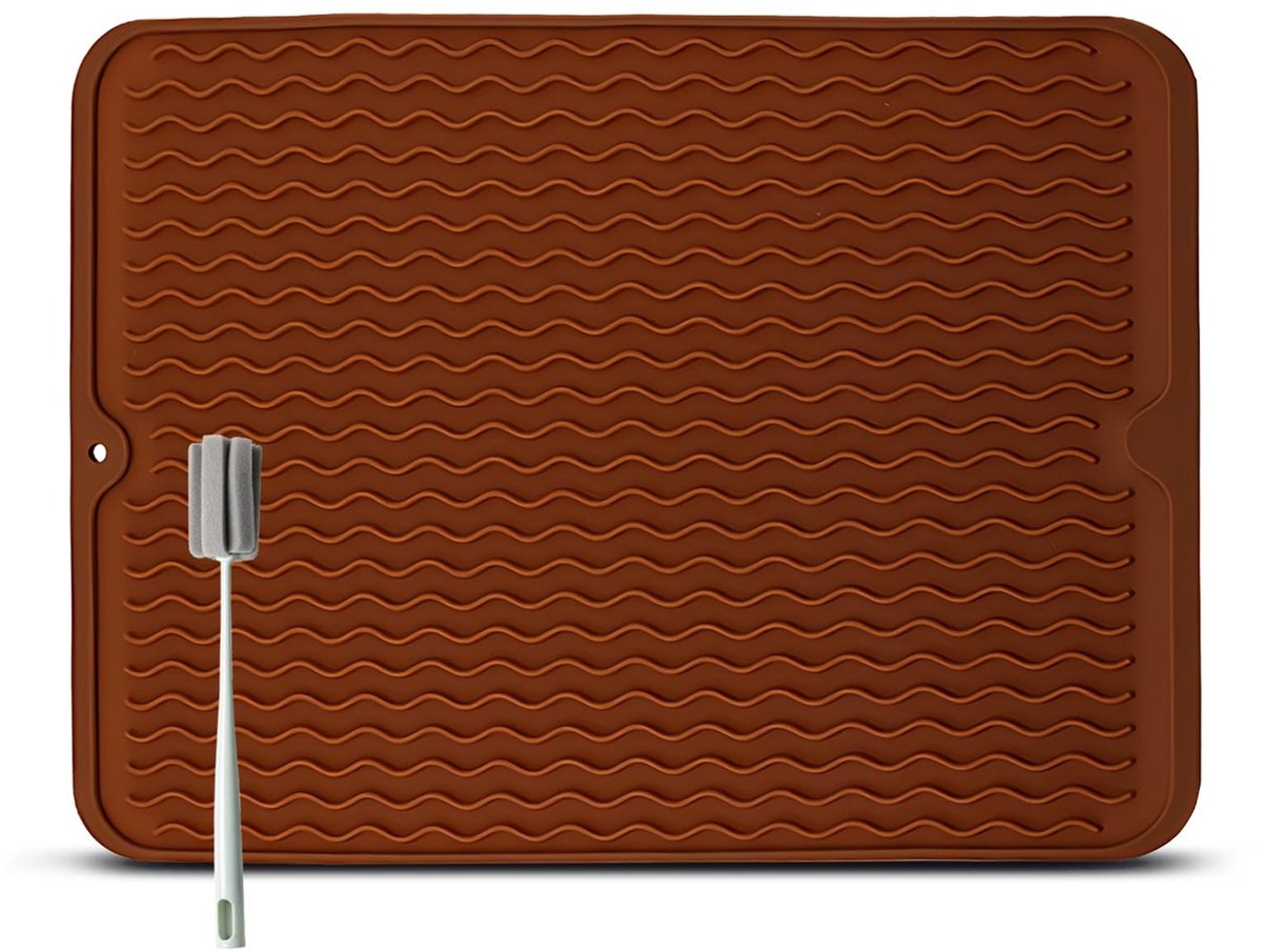 SolidKeus - Silicone Droogmat met Afvoergroef en Borstel
