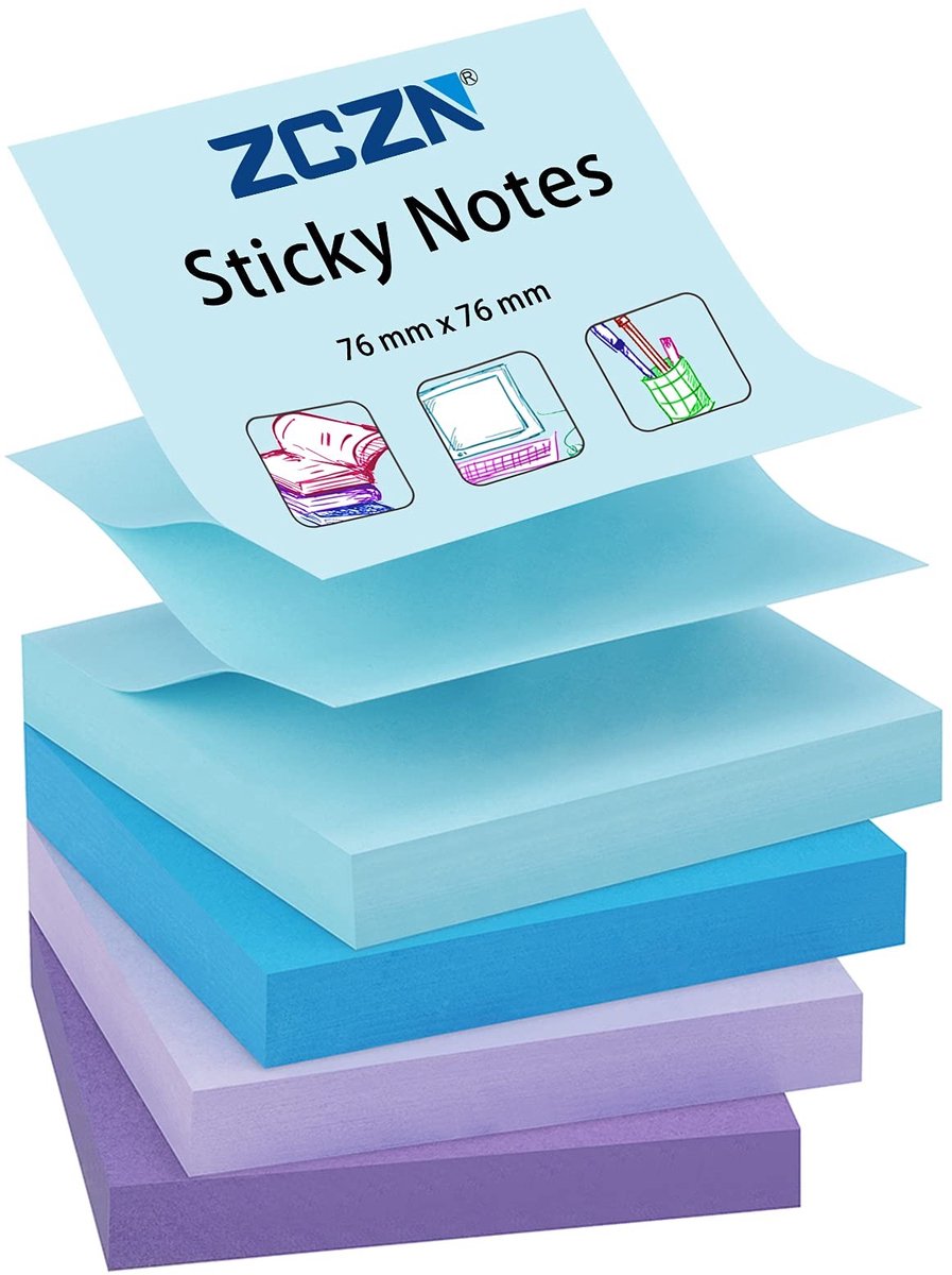 SolidKeus - Pop-up Sticky Notes 76 x 76 mm in 4 Assorted Kleuren