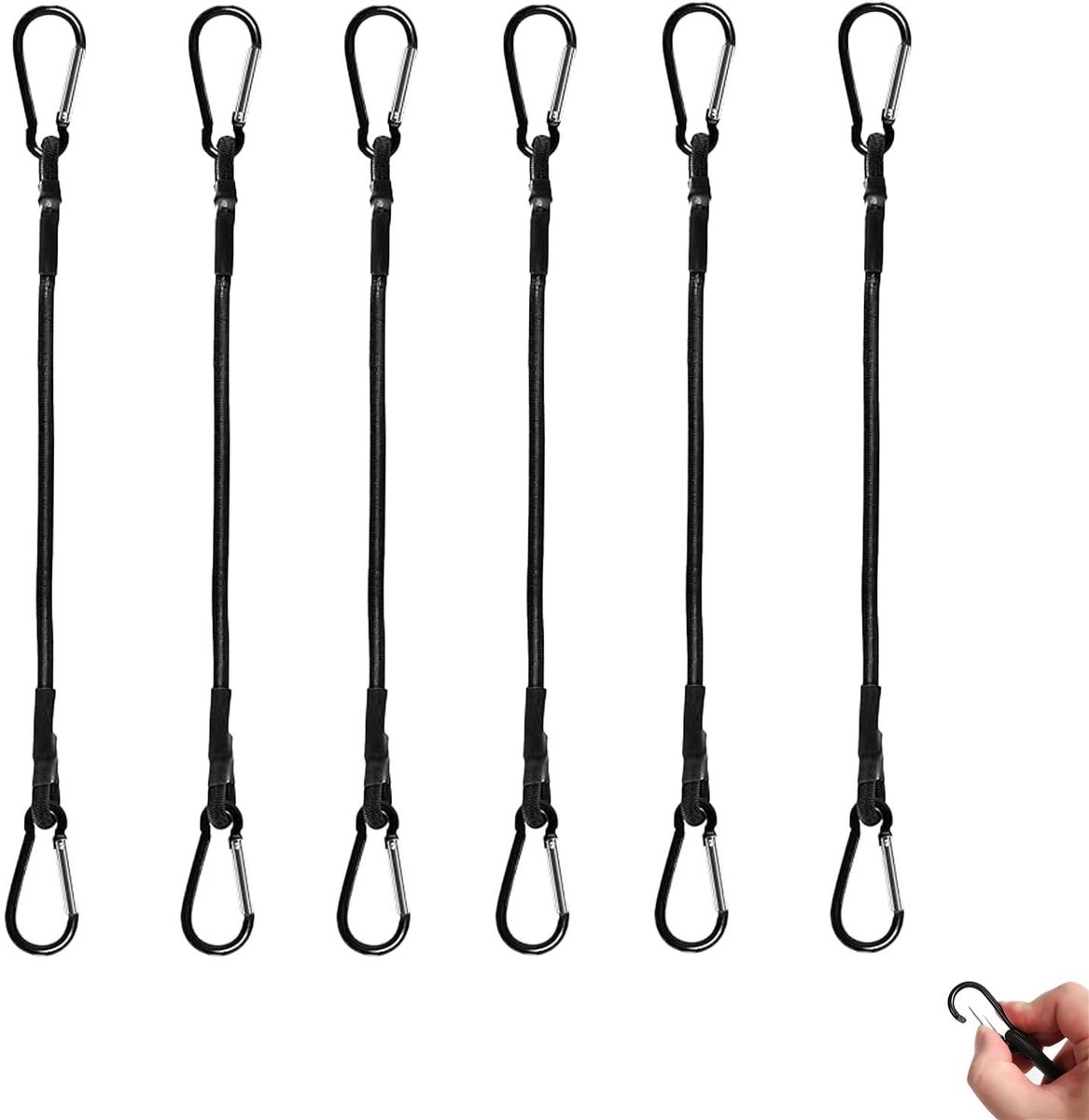 SolidKeus - Set van 6 Elastische Bungee Touwen met Haak voor Camping en Luggage Binding