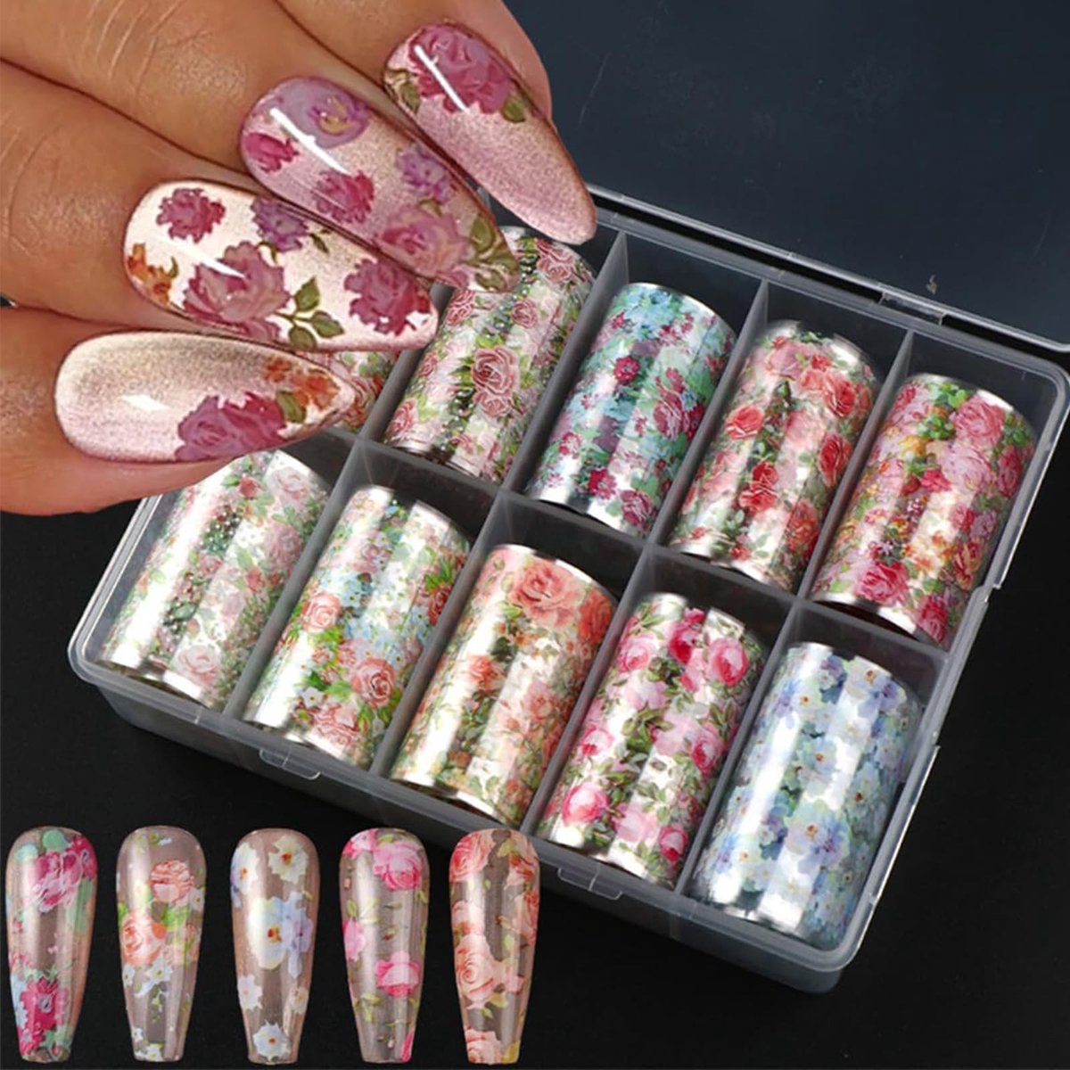 SolidKeus - 10 Rollen Transferfolie voor Nageldesign met Bloemenpatronen