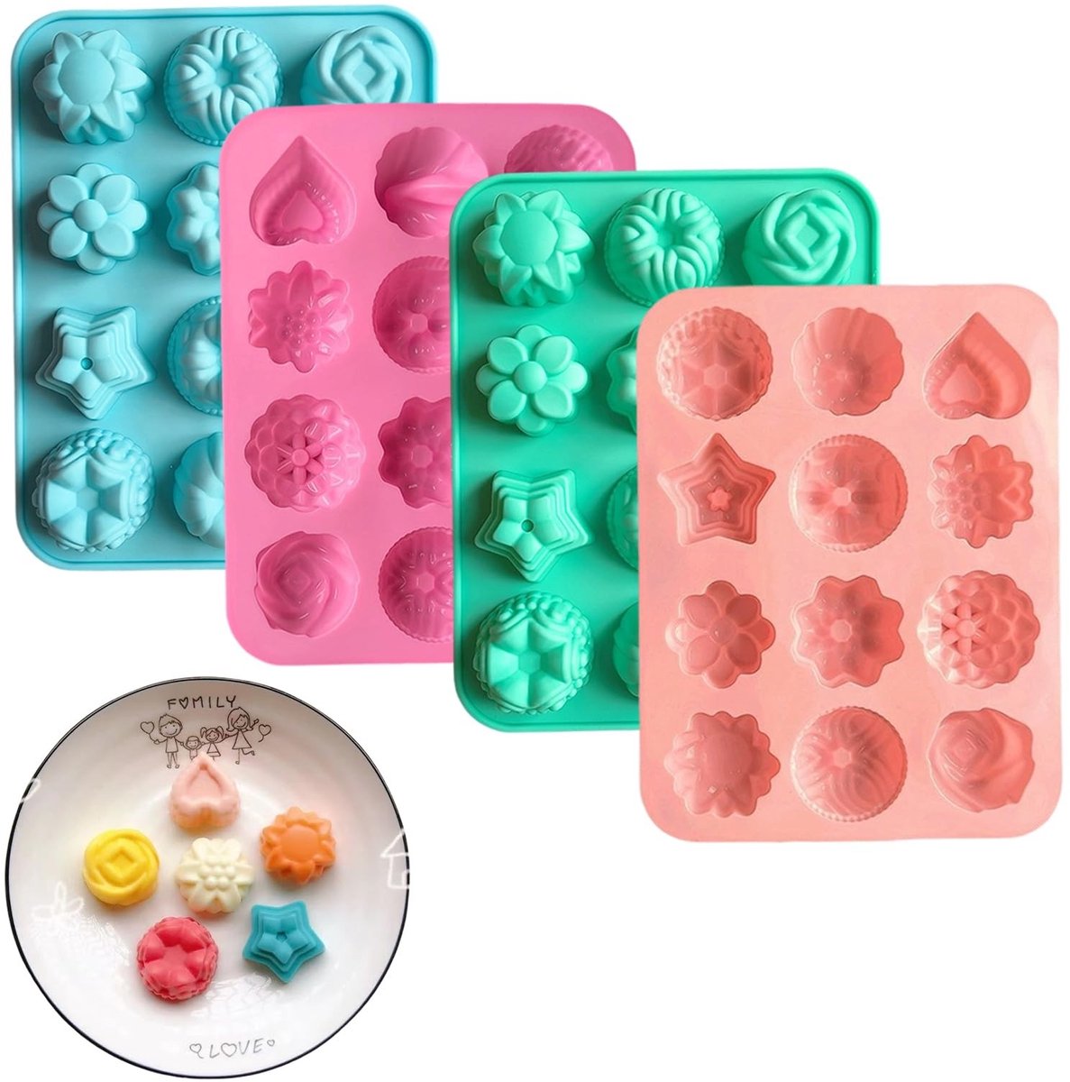 SolidKeus - Set van 4 Silicone Mallen in Bloemenvorm