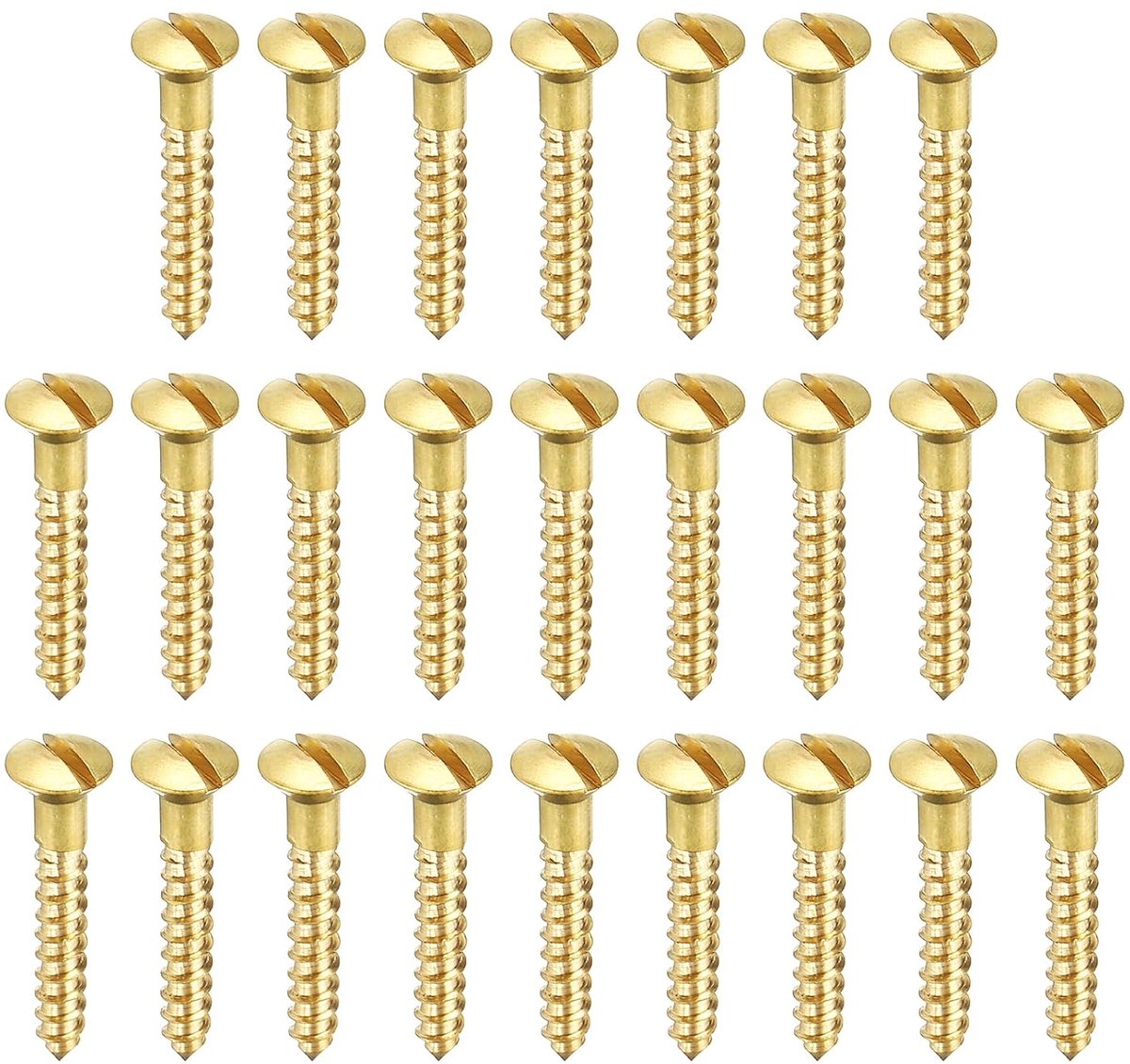 Ovale kopschroef met sleuf M3 x 18 mm, verpakking van 25 stuks massief messing met platte kop voor houten meubelverbindingen, kleur goud