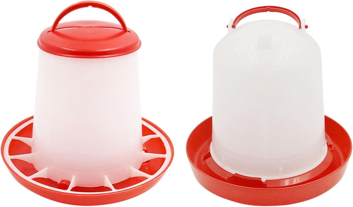 1,5 kg voederautomaat en 1,5 l kippendrinkbak, voederautomaat en drinkset, automatische waterdrinkbak, verdrinkingsbewijs, kippen, voedertrog-set, rood en wit
