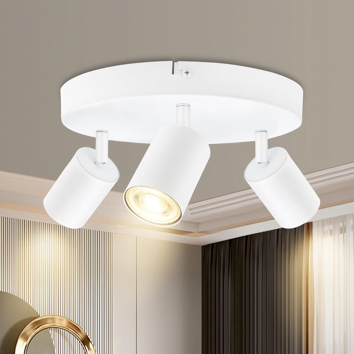 Plafondlamp, led, wit, 3 spots, moderne plafondverlichting, 350 graden draaibaar, GU10, voor keuken, slaapkamer, zonder lampen