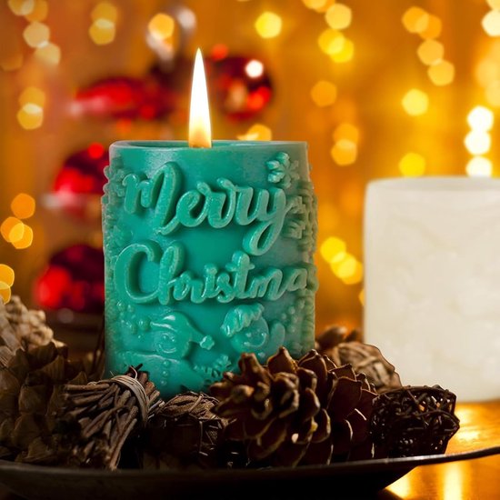 2 STKS Kerst Pillar Candle Mould, Xmas Siliconen Kaars Sneeuwvlok Sneeuwpop Cilinder Kaars Mallen, Ambachten Casting Mold voor Kerst Decoratie voor Handgemaakte Zeep Aromatherapie — afbeelding 5