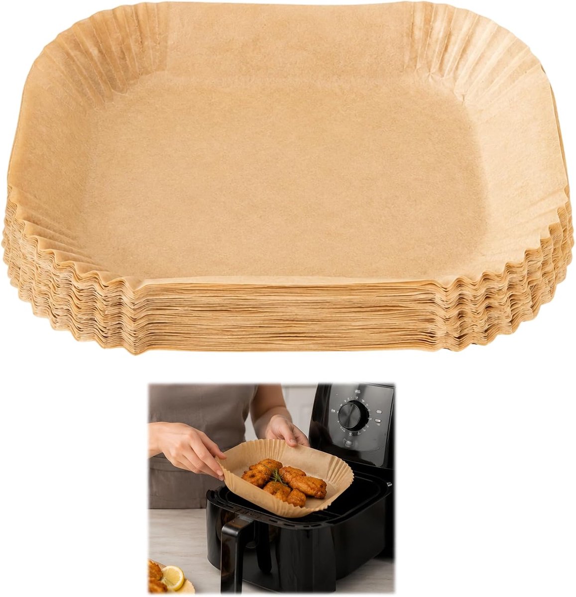 100 stuks hoogwaardig bakpapier, oliebestendig wegwerppapier, praktische keukenaccessoires voor frituren, bakken en dagelijkse huishoudelijke keuken, geschikt voor 7,6 liter heteluchtfriteuse