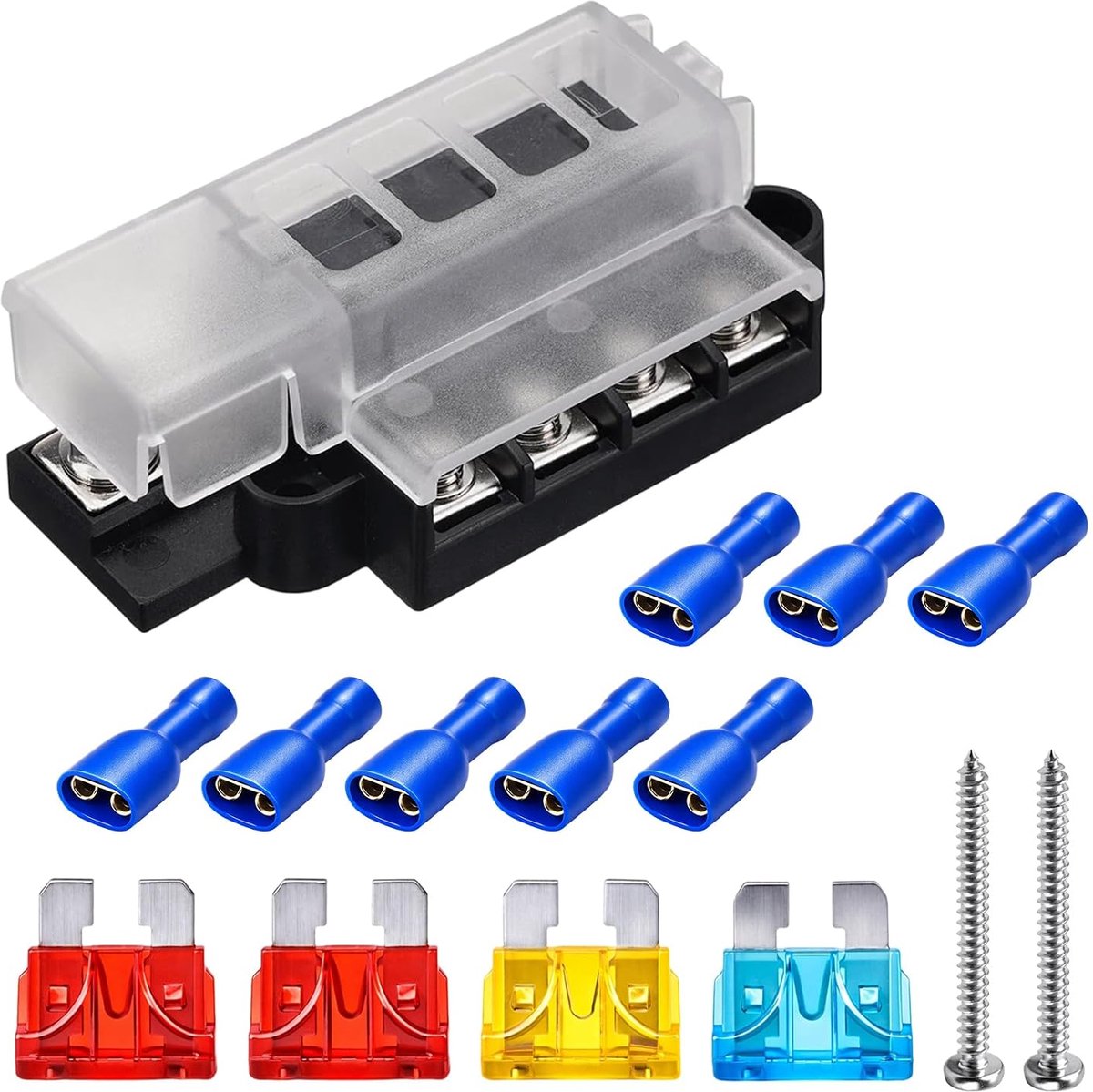 4-voudige waterdichte zekeringhouder met 4 zekeringen, 32 V zekeringblok, waterdichte autozekeringkast, ATC voor DC auto, vrachtwagen, boot, bestelwagen, SUV, marine voertuig