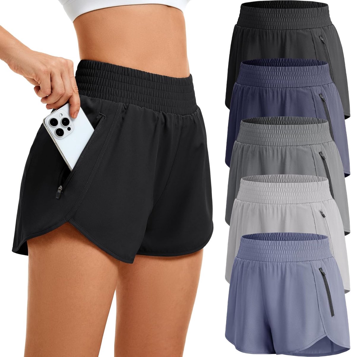 Shorts voor dames, korte sportbroek met ritssluiting, zomer, ademend, gymshorts, hardloopbroek, sneldrogend, hardlopen, fitness, yoga, trainingsbroek