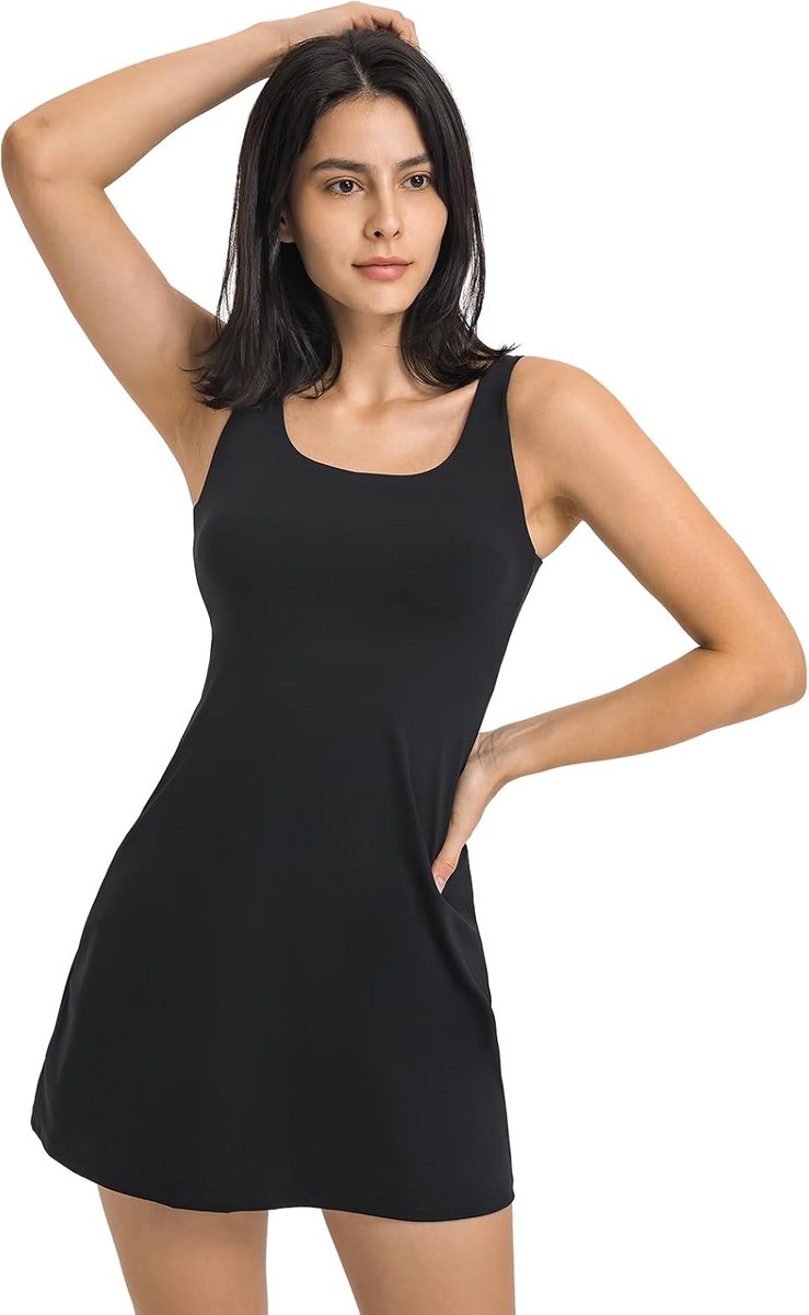 Tennisjurk met ingebouwde shorts en beha, golfjurken voor dames, atletische trainingsjurk, mouwloos, met zakken