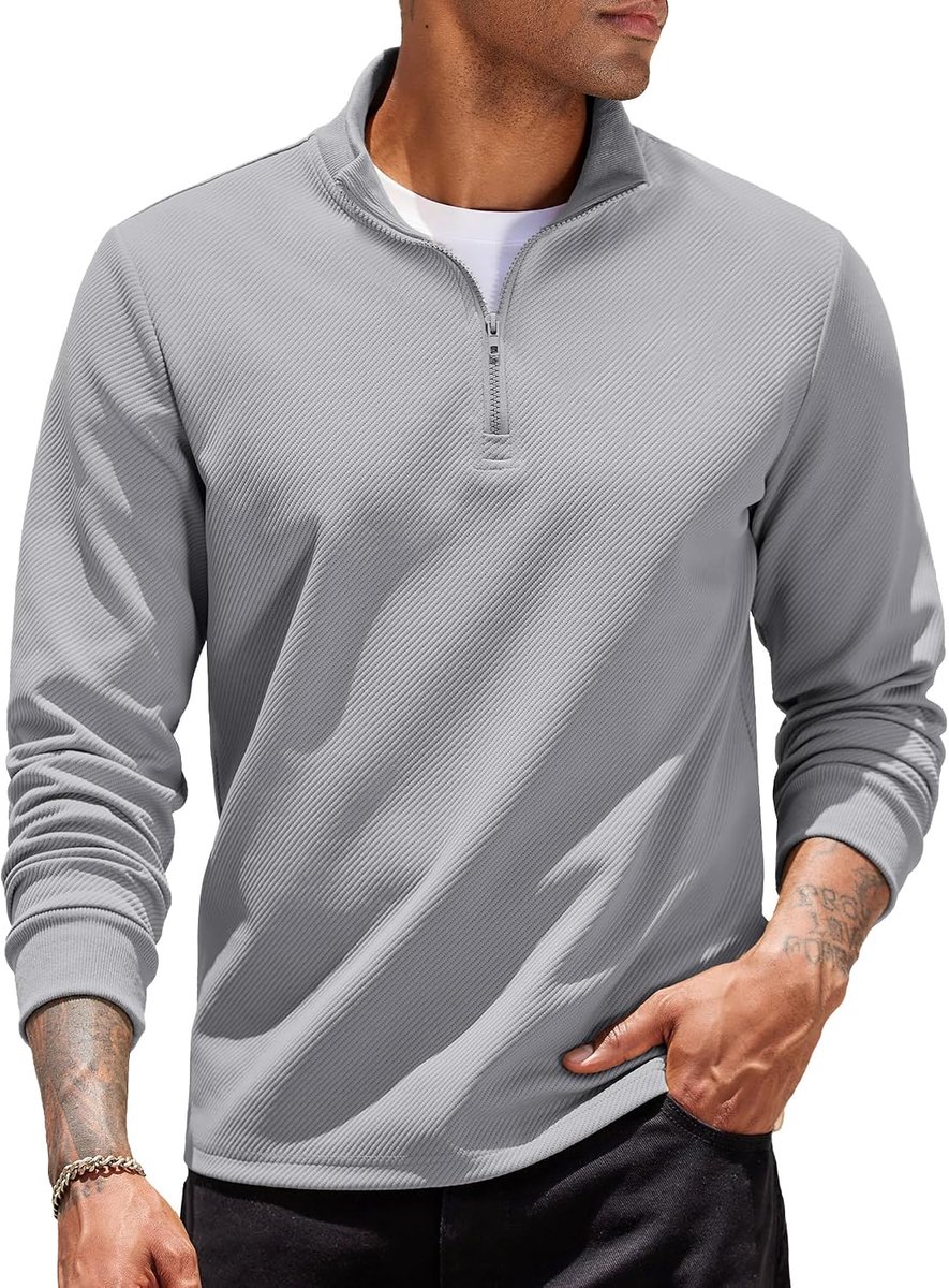 Heren Half Zip Sweater Troyer met Opstaande Kraag Sportieve Casual Quarter Zip Trui Gebreid Pullover