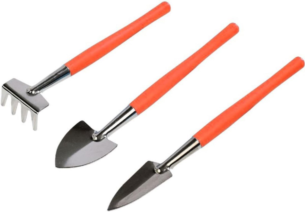 Mini-plantentuingereedschapsset, roestvrij staal, tuinscheppen, hark, losse bodem, tuingereedschap voor mini-planten, vetplanten, potplanten, bonsai-gereedschap, oranje