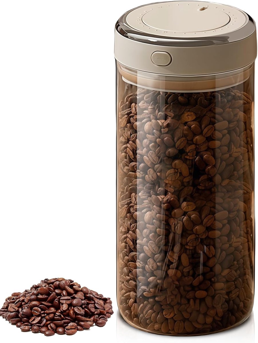 Koffieblik luchtdicht: 1700 ml vacuüm koffiecontainer van glas, luchtdichte koffie-opslagcontainer voor koffiebonen, poeder, thee, noten, transparante koffieopbergdoos voor kantoor, café