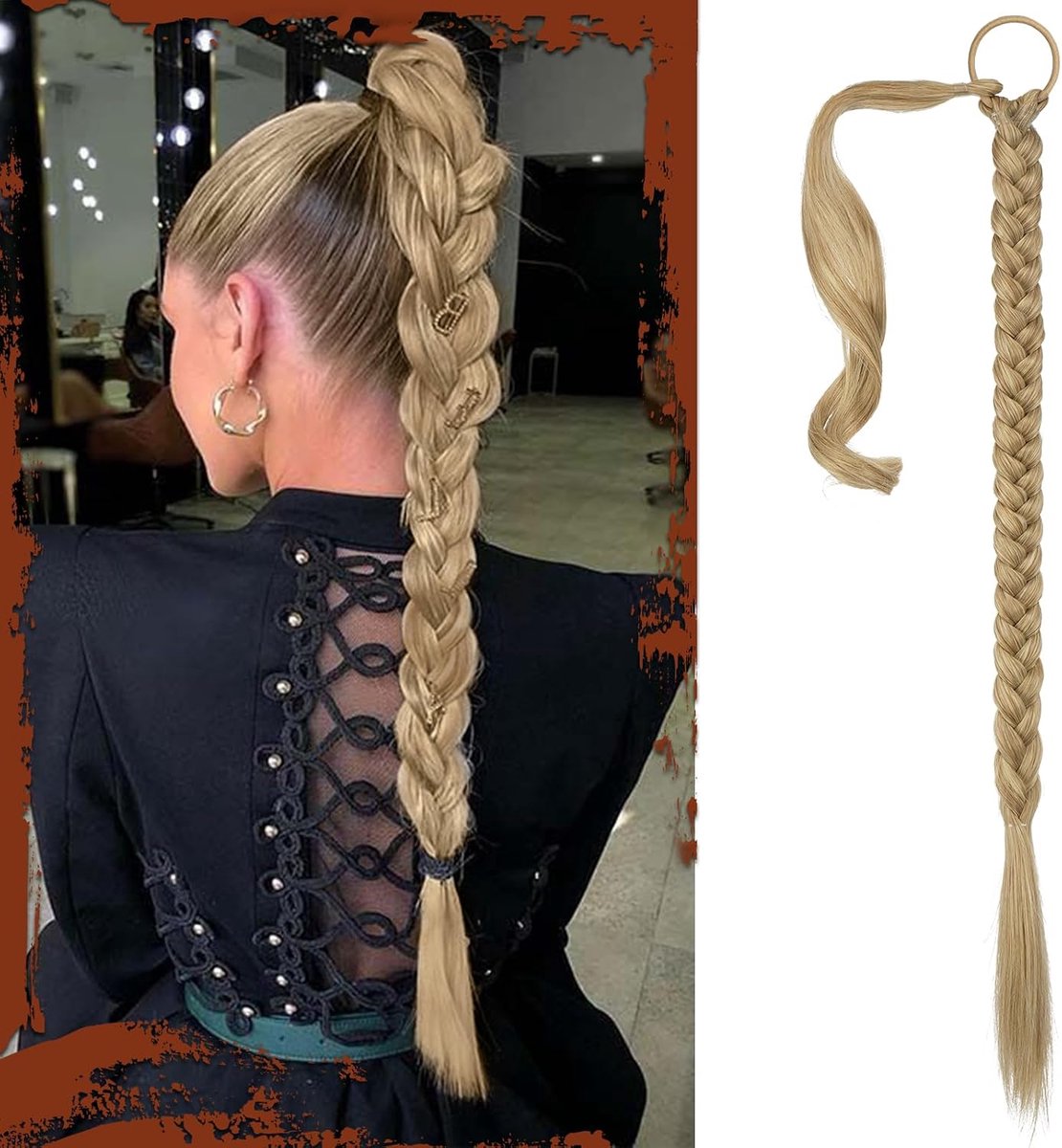 76 cm Paardenstaart Extensions met Haarelastiek,Wrap Around Gevlochten Paardenstaart Ponytail Extensions Natuurlijk Paardenstaart Vlecht Synthetische Paardenstaart Haarstukken voor Vrouwen