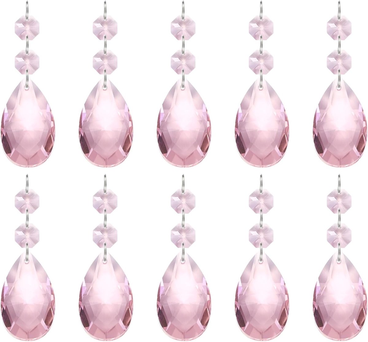 Traanvormige kristallen kroonluchter hangers kralen, 10 stuks 85 mm lengte 38 mm kroonluchter prisma's onderdelen ornamenten hangende kralen voor doe-het-zelf kunst ambachten decoratie, roze