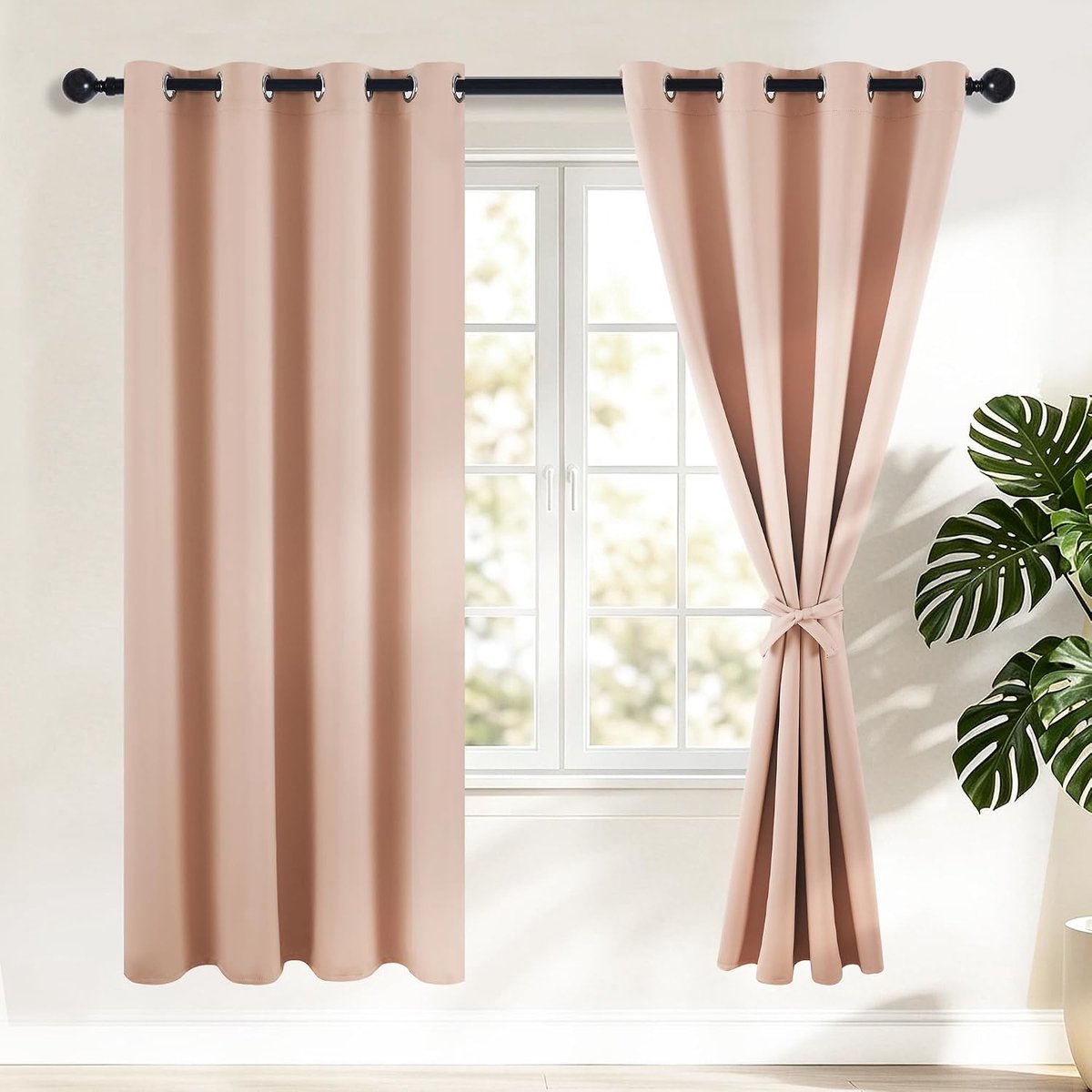 Verduisteringsgordijn met gordijnhouders, thermisch gordijn, isolerend, tegen kou en hitte, voor slaapkamer, woonkamer, geluidswerend, met oogjes, 2 stuks, 140 x 200 cm (breedte x hoogte