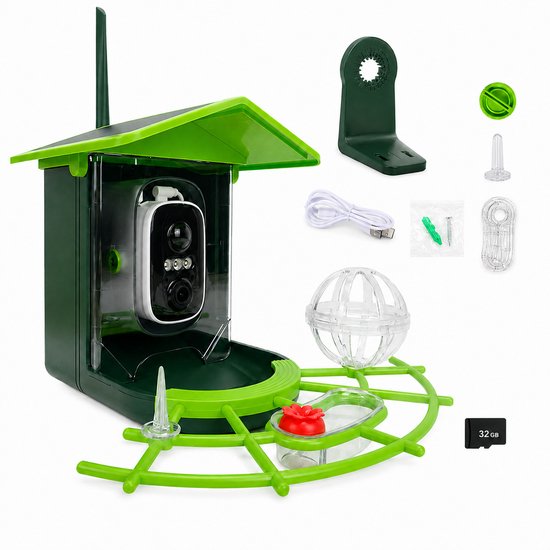 Vogelvoederhuisje met wifi-camera - Zonnepaneel en 32GB SD-kaart