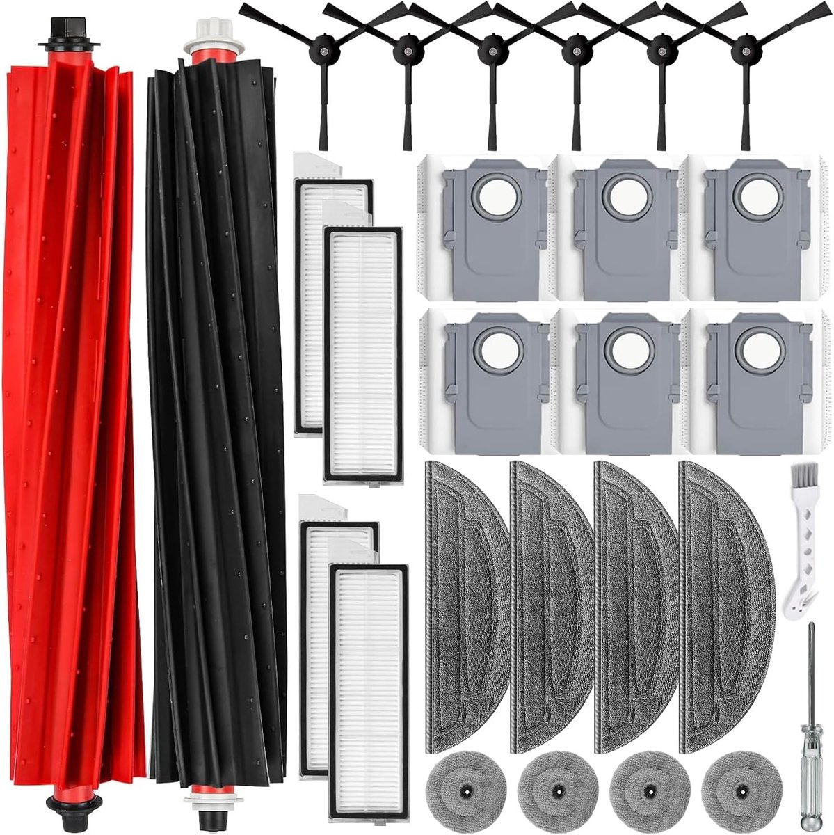 Reserveonderdelen voor Roborock S8 MaxV Ultra / S8 Max Ultra, 2 hoofdborstels, 6 stofzakken, 4 reinigingsdoeken, 4 zijwissers, 4 filters, 6 zijborstels