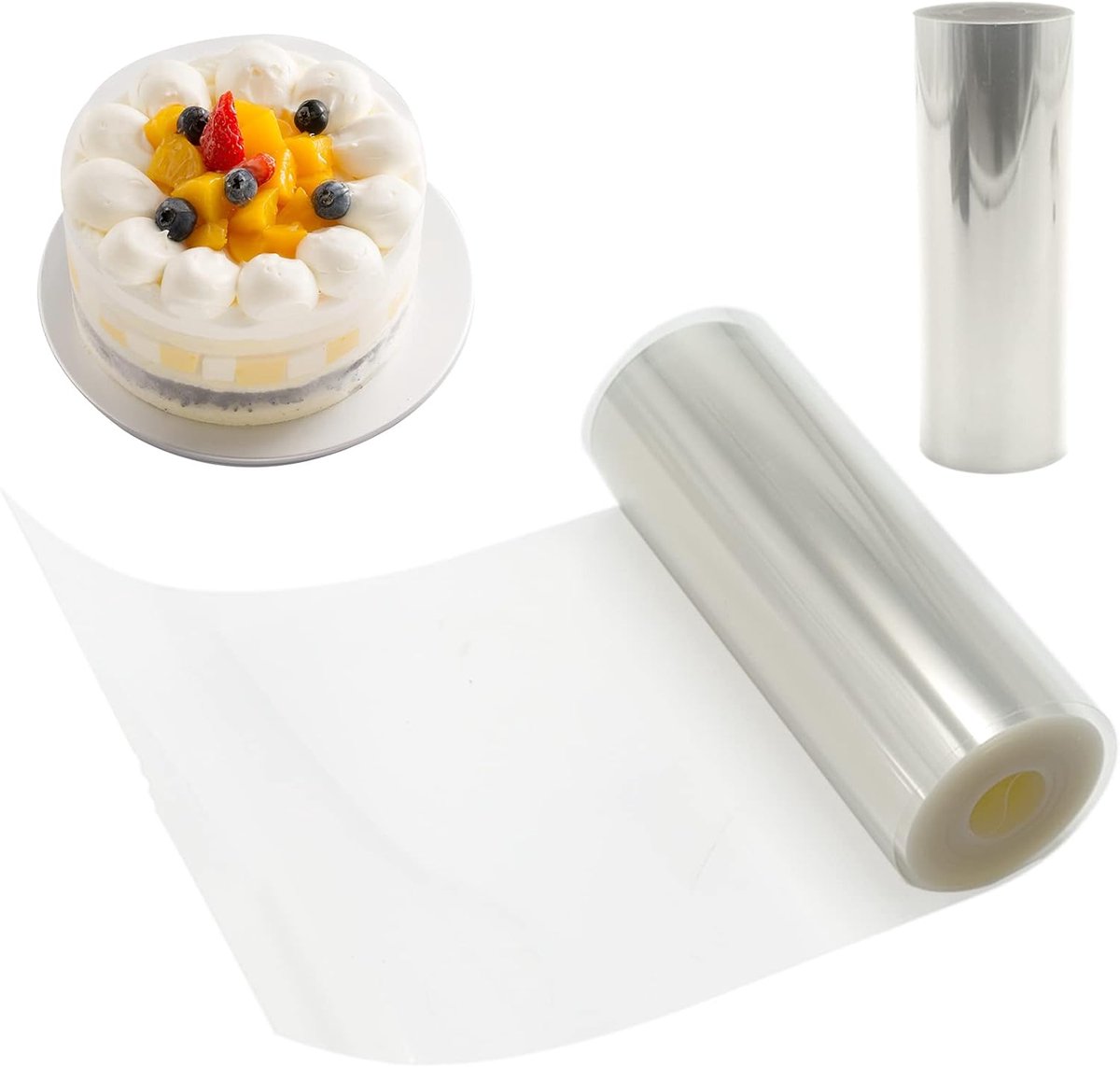 Taartrandfolie, 12 cm x 10 m, transparante acetaatrol, acetaatrol voor taartdecoratie, chocolade, mousse, taart, dessertringen (12 cm)