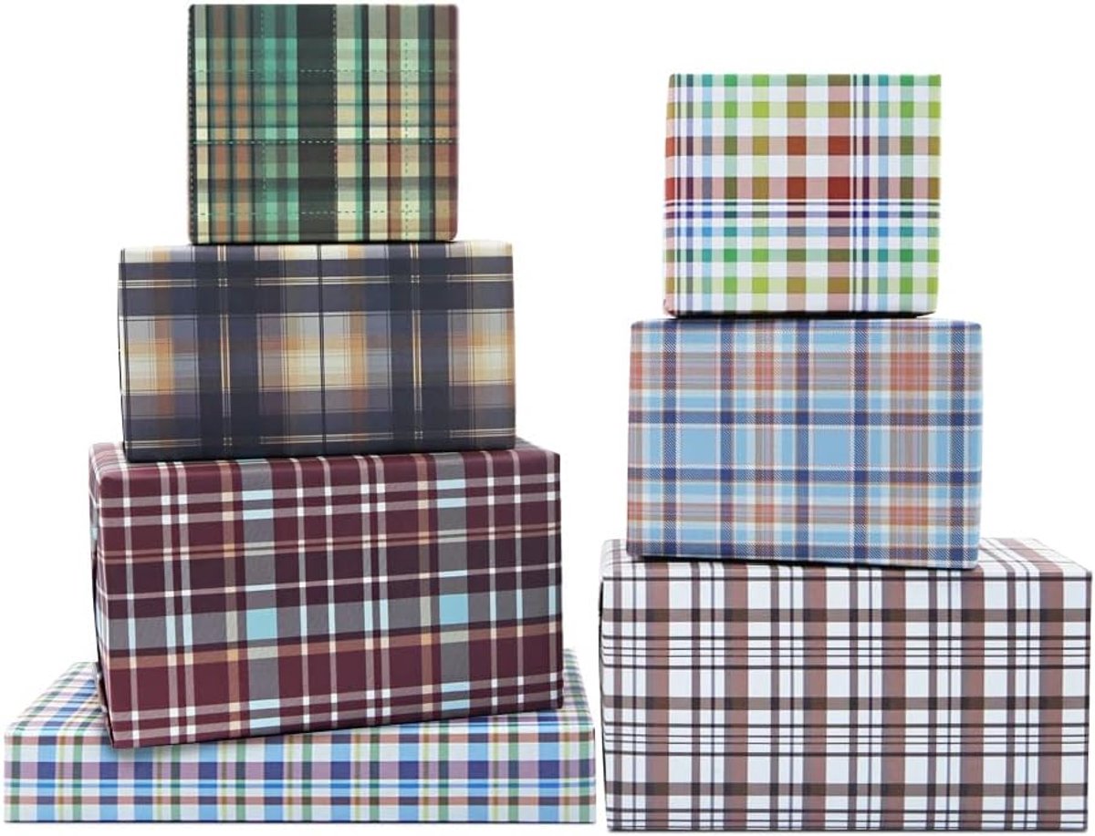 7 stuks geruite inpakpapier, vintage verjaardagscadeau verpakking inclusief 50,8 x 71 cm per vel, plat gevouwen papier voor afstuderen, kerstmis, bruiloft, babyshower, felicitaties en vakantie