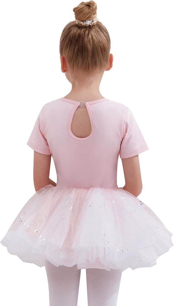 Balletjurk voor meisjes, dans- en gymnastiekpak van katoen met paillettenrok, balletshirt