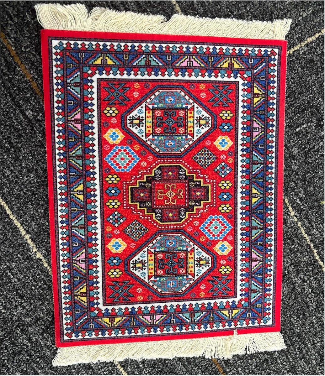 Muismat creatief mini tapijt van oosterse tapijt patroon textielweefsel kleine muismat met katoenen kwasten muismat computer accessoires onderzetter 28 x 18 cm A18 rood 2#