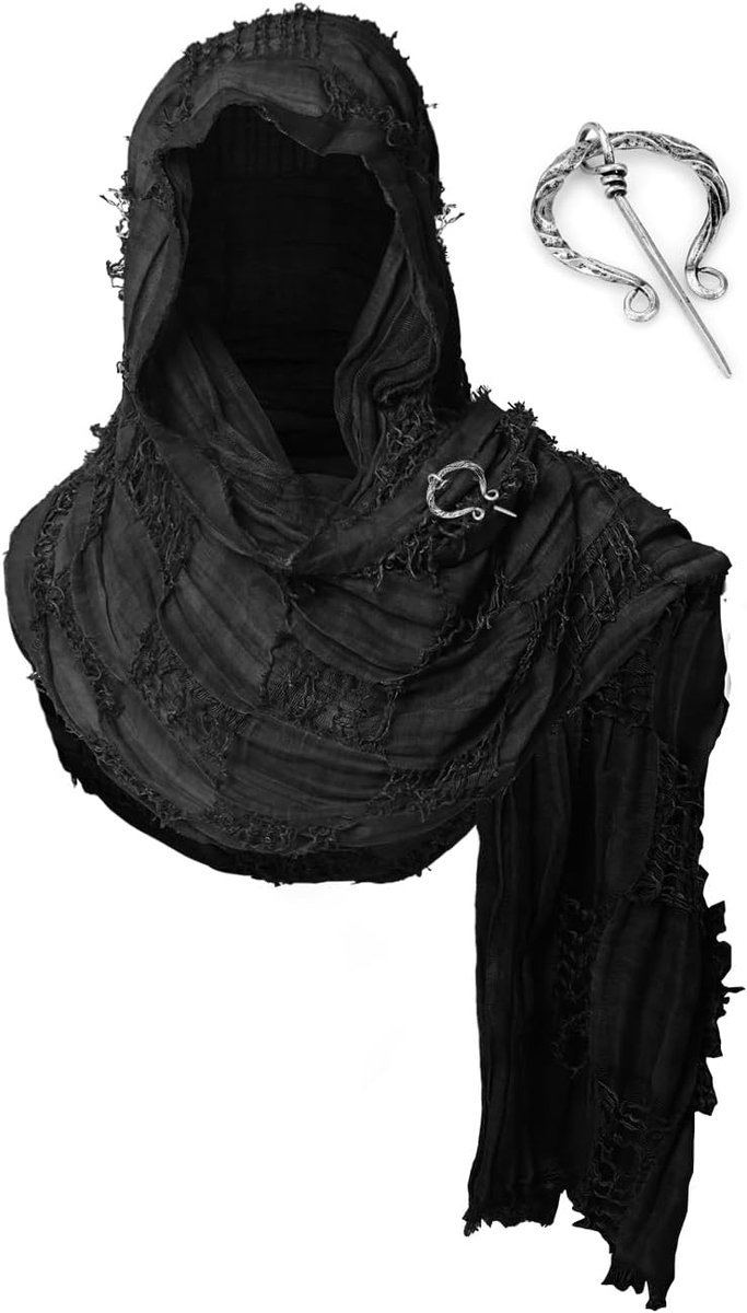Sjaal omslagdoek, schouderdoek, lange doek met broche, renaissance hooded shaw, sjamancapuchon