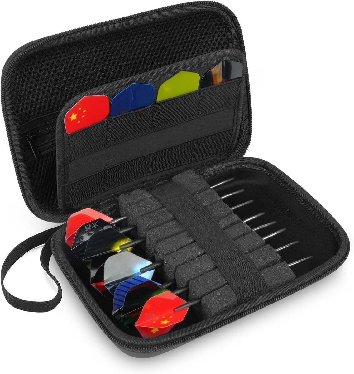 Flintronic Darthouder, harde EVA-opberghoes, dartportemonnee voor 8/12 stalen punt dartpijlen of darts met zachte punt, alleen etui, Zwart B