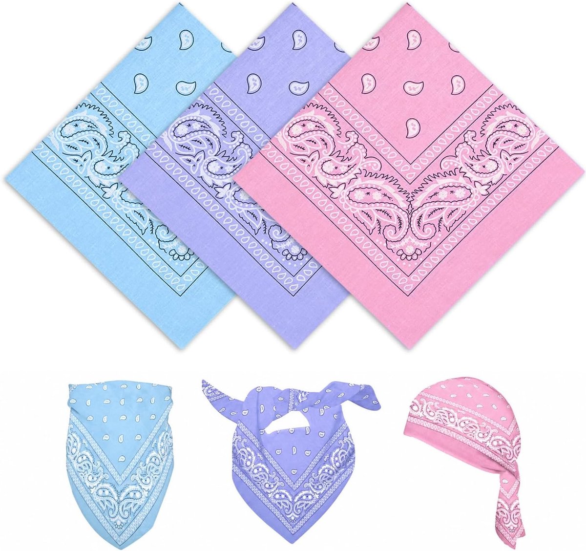3-delige bandana, multifunctionele haarsjaal met paisleyprint, unisex hoofddoeken, bandana's, hoofdbanden voor dames en heren, cowboyaccessoires