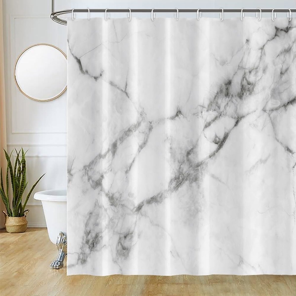 Marmer Douchegordijn, Grijs Effect Modern Badgordijn Schimmel- en Schimmelbestendig Waterdicht Polyester Stof Wasbaar Ondoorzichtige Douchegordijn Set met 12 Haken voor Badkamer