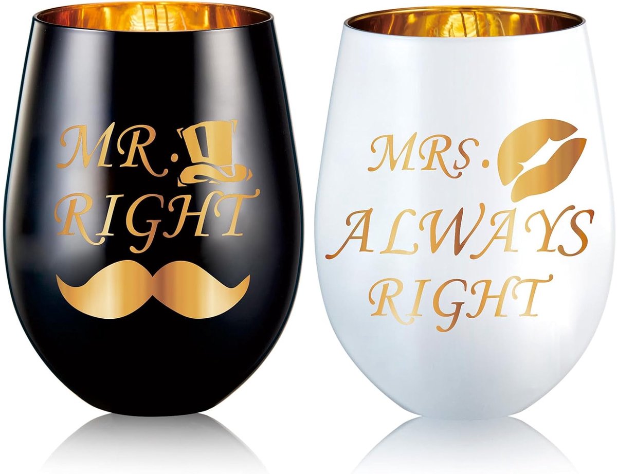 Right Mrs Always Recht Wijnglas, Huwelijksgeschenken voor koppels, Mr en Mrs, Verlovingsgeschenken voor Husband Vrouw Bruid Groom