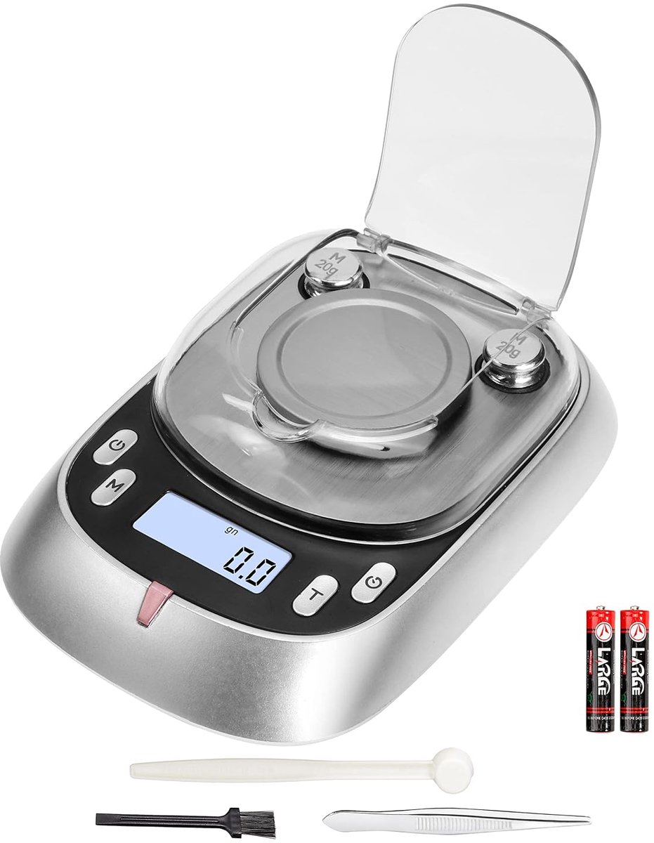 Weegschaal, 50 g, 0,001 g, 7 stuks, hoge precisie met lcd-achtergrondverlichting, mini-gramweegschaal met tarrafunctie voor poeder, goud, sieraden (batterijen inbegrepen)