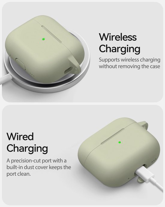 Siliconen voor AirPods Pro 3 Hoes, A6-Khaki - Zacht, licht, antislip, krasbestendig, bedraad/draadloos laden. Reinigingspen + sleutelhanger. — afbeelding 3