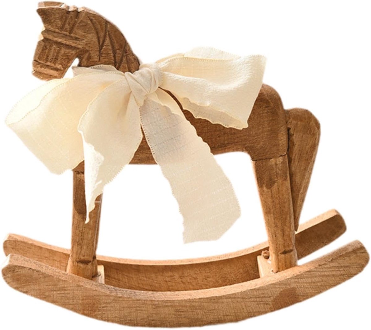Hobbelpaard van hout met witte strik, vintage stijl, Frans design